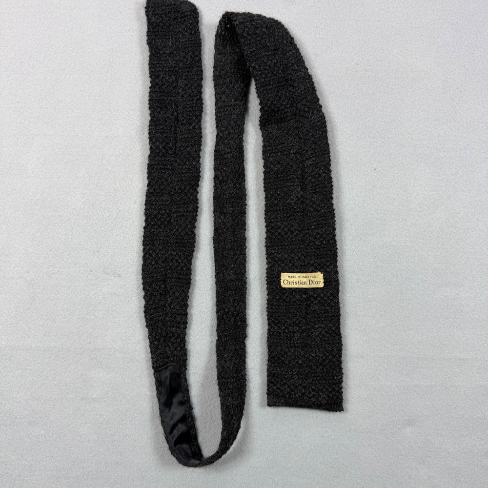 Christian Dior Mens Knit Tie Black Made in Italy Square Tip Textured Necktie